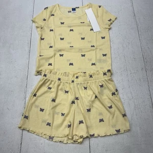 Old Navy Yellow Butterfly Print Ribbed Lettuce-Edge Pajama Set Girls Size L NEW - Bild 1 von 9