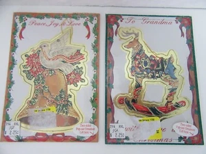2 Adornos de Navidad Vintage Ganz Tarjeta Postal Paloma Campana Reno Temporadas Saludo - Imagen 1 de 2