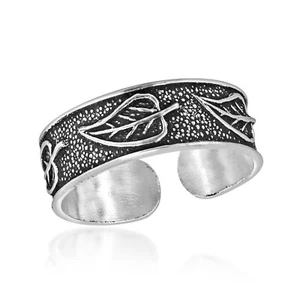 Nature-Inspired Leaf Pattern Adjustable Band .925 Sterling Silver Toe Ring - Picture 1 of 5