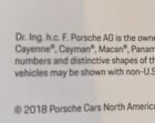 Porsche brochure d'assistance routière imprimée 2018