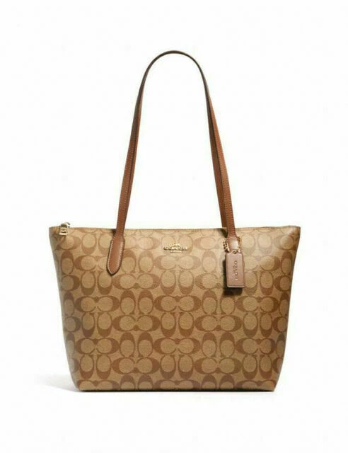 Coach Women's Outline Signature Zip Tote - Khaki Saddle2