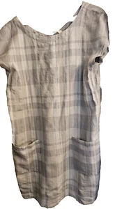 Eileen Fischer Woman 3X EUC Gray and White plaid dress Organic Cotton and Linen - Picture 1 of 3