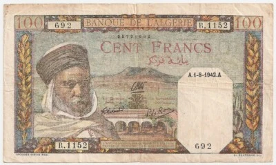ALGERIA 100 FRANCS 1942 F - Image 1 of 2