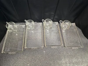 Set Of 4 Vtg Hazel Atlas Glass Snack Luncheon Plates Sip And Smoke Ball & Rib - Picture 1 of 5