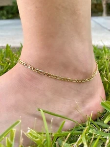 $1000 14K Yellow Gold 2.5mm Figaro Link Chain Anklet - 9" inch - Picture 1 of 6
