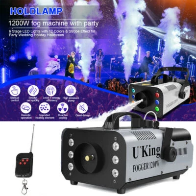1200W Fog Machine 6 LED RGB Stage Light Disco Halloween Party Show Fogger - Image 1 of 4