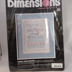 New Dimensions Stamped Cross Stitch Kit Lambs Birth Record Gillum 1988 Vintage - Picture 1 of 13