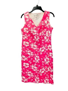 Casual Corner hot pink floral cotton lined side zip sleeveless dress size 8 - Picture 1 of 7