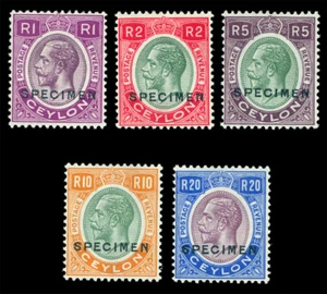 CEYLON 1927 KGV chalk surface paper set - SPECIMEN - perf. SG 363s-67s mint MLH - Picture 1 of 2