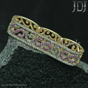 Joyería de anillo de tres dedos pavimentado con diamantes naturales de plata esterlina 925 rubí - Imagen 1 de 12