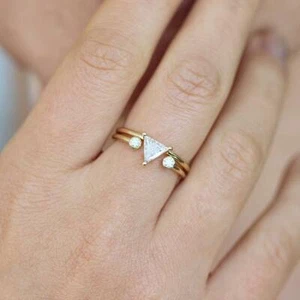 2 PCs 1.50 CT Trillion Cut Moissanite Solid 18k White Gold Fn Women's Ring Set - Picture 1 of 4