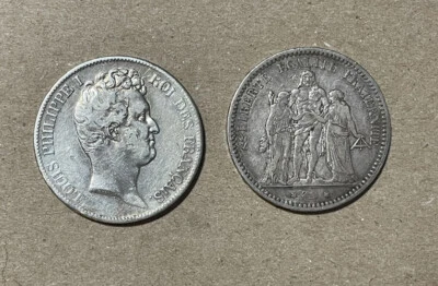 Francia - (2) Grande Plata 5 Francos (1831-K y 1873-K) Foto 1 de 2