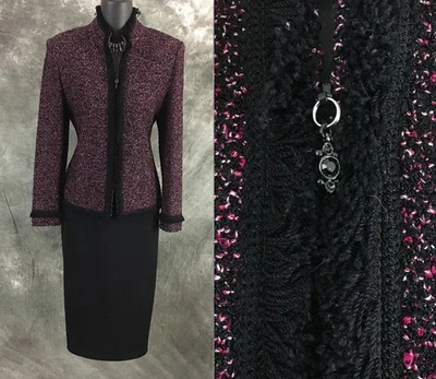HERMOSA Chaqueta Colección St John Punto Rosa Negro Traje Blazer Talla 2 Foto 1 de 4