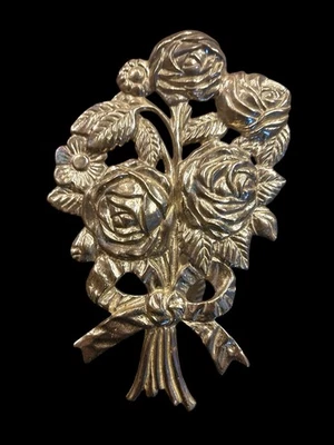 独特玫瑰花卉复古浴室黄铜花卉手巾架壁挂式 — 第 1/3 张图片