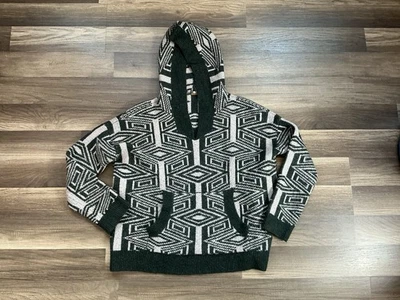 Free People Women Aztec Wool Blend Hooded Sweater Oversize Green Cream L Boho - Image 1 of 4