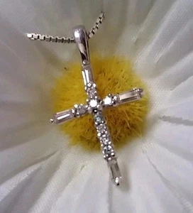 Dainty Clear Stone Small Cross 18" Necklace Set In 925 Sterling Silver - Picture 1 of 9