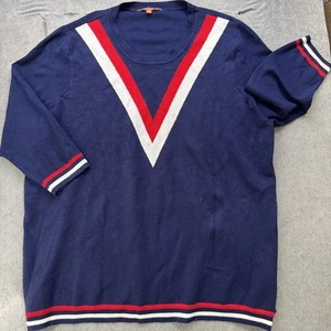 ModCloth Sweater 4X Navy Blue Red Preppy Pullover Short Sleeve Nautical Tennis - Picture 1 of 7