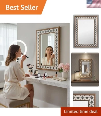 Espelho de mosaico elegante emoldurado de madeira com padrões de estrelas 53x73cm para casas modernas - Imagem 1 de 4