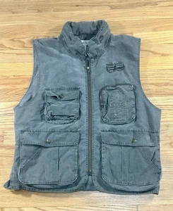 Gilet Vintage Banana Republic Safari Pesca Escursionismo con Cappuccio Uomo Verde Medio - Foto 1 di 15