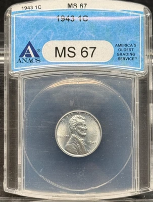 1943 Lincoln Wheat Steel Cent ANACS MS 67 - Image 1 of 4
