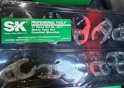 Juego de llaves de pie de gallo SK Tools USA 11 piezas 4511 3/8" Drive métrico 9 mm-19 mm tuerca acampanada Foto 1 de 2