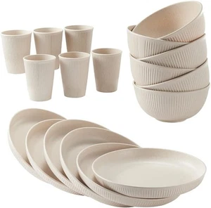 18pcs Wheat Straw Dinnerware Sets HXYPN Unbreakable Reusable Beige  - Picture 1 of 6
