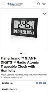 Fisherbrand GIANT-DIGITS Radio Atomic Traceable Clock With Humidity - Picture 1 of 2
