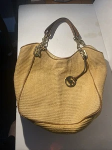 MICHAEL KORS STROH BEUTELTASCHE SHOPPER Messing Kette RIEMEN groß - Bild 1 von 22