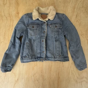 Levis Denim Jacket Kids Large Blue Sherpa Lined Light Wash Denim Jean Coat - Picture 1 of 12