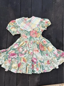 Vintage 90’s Lilo California Dress Girl  Roses Floral  Ruffle Sz 6 Bow Lace Rare - Picture 1 of 19