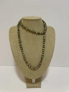 Honora Pearl Long Flapper style green pearl necklace with 925 silver clasp - Picture 1 of 17