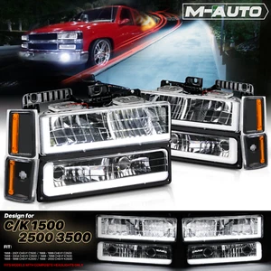 Black Housing [DRL LIGHT BAR+LED BULB] Headlight Corner Lamp for 88-93 Chevy C/K - Bild 1 von 12