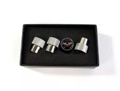 Valve Stem Caps W/ Chevrolet Corvette C5 Emblem (Chrome Knurled & Licensed) - Image 1 of 2