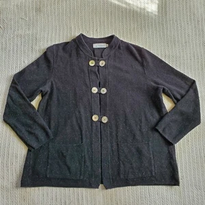 Anthropologie Willow Small Black White Speckled Cardigan Sweater Big Buttons  - Picture 1 of 7