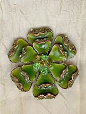 Stunning Designer brooch signed TS - Flower with petals covered w. Green enamel 