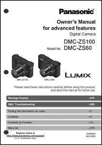 Panasonic DMC-ZS60 ZS100 Advanced Digital Camera User Guide Instruction  Manual