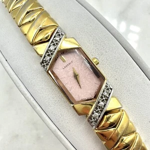 Worn Ladies Seiko LaSalle 23KGP & diamonds Quartz New Battery, Pink Dial Sz 6” - Picture 1 of 22