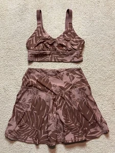 Offline Aerie Hawaiian Skirt Skort Floral Leaf Brown Tropical Sports Bra Set M/L - Picture 1 of 8