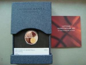Latvia 5 euro 2023 SILVER coin "100 YEARS OF BASKETBALL IN LATVIA" PROOF - Picture 1 of 7