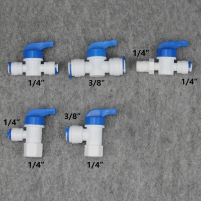 1/4" 3/8" Quick Connect Valve Switch Straight Elbow Water Reverse Osmosis RO - Image 1 of 4
