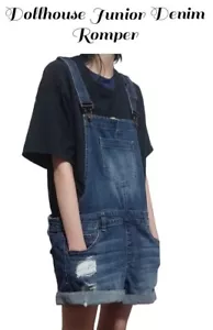 Dollhouse Junior's Blue Size 15 Denim Romper Distressed Cuffed Hem Pockets - Picture 1 of 11