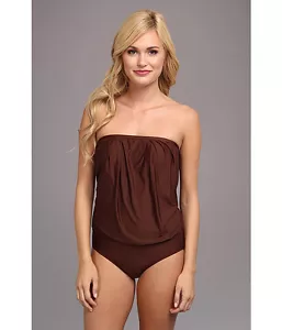 Athena Heavenly Bandeau One-Piece Swimsuit Solid Brown Women's Size 10 BRAND NEW - Picture 1 of 5