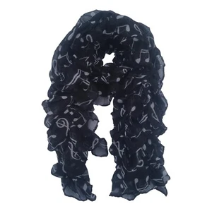 Violinschlüssel und Musiknoten Viskose Knittergefühl weiß auf schwarz Polyester Schal - Bild 1 von 2