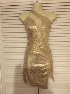 CHIC ME Gold Sequin Sheer Stretch Dress Size XL (12/14) - Picture 1 of 15