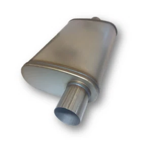 2 1/4" SPORTS MUFFLER 14" LONG OVAL 9"X 4" STAINLESS STEEL 409 - CENTRE/OFFSET - Picture 1 of 3