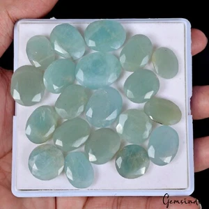 20 Pc Natural Aquamarine Beryl Oval Cut Loose Untreated 16-22mm Gemstones/315 Ct - Picture 1 of 8