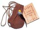 Brown 3" Indian Medicine Dream Bag Fabric Dice Jewelry Pouch with Stone Feather