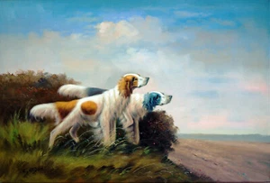 Jagdhunde 2 Englische Setter Ölgemälde auf Leinwand Tiermaler Gordon signiert - Bild 1 von 4