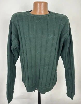 Vintage 90s Nautica Ribbed Sweater XL Forest Green Cotton Crewneck Minimal Golf - Image 1 of 4