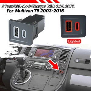 Per Multivan T5 2003-2015 Presa Caricabatterie Auto Dual USB-C PD USB-A QC3.0 - Bild 1 von 12